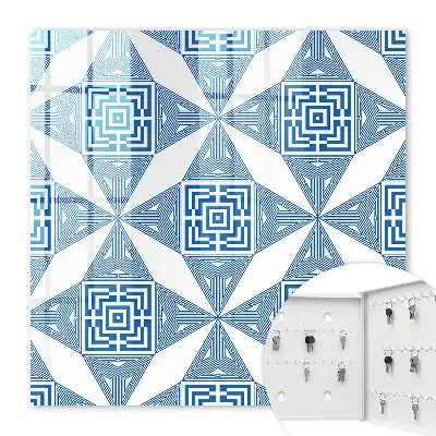 Wall mounted key cabinet Geometric pattern in blue with squares
