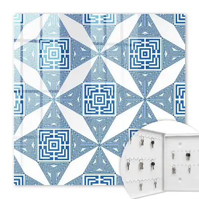 Wall mounted key cabinet Geometric pattern in blue with squares