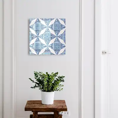 Wall mounted key cabinet Geometric pattern in blue with squares