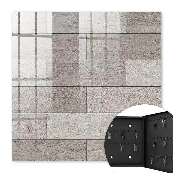 Wall mounted key box Gray wood symmetrical composition