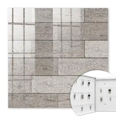 Wall mounted key box Gray wood symmetrical composition
