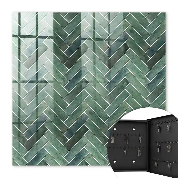 Wall mounted key cabinet Green herringbone natural charm