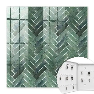 Wall mounted key cabinet Green herringbone natural charm