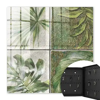 Wall mounted key box Plant tiles with a watercolor accent