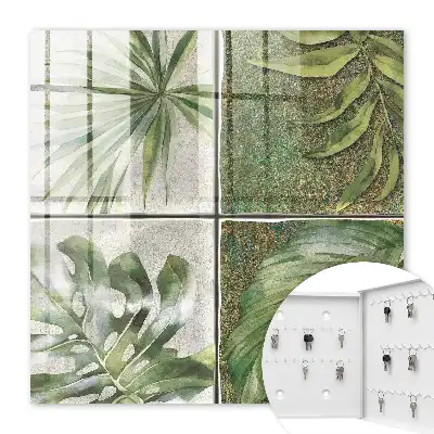 Wall mounted key box Plant tiles with a watercolor accent