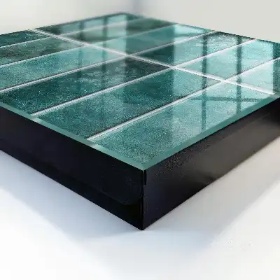 Wall mounted key cabinet Turquoise tiles enrich the space