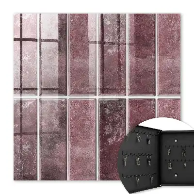 Wall mounted key cabinet Burgundy tiles with an elegant texture