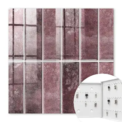 Wall mounted key cabinet Burgundy tiles with an elegant texture
