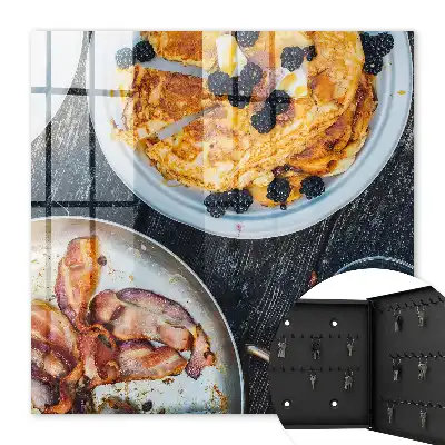 Wall mounted key box Homemade breakfast with bacon on wood