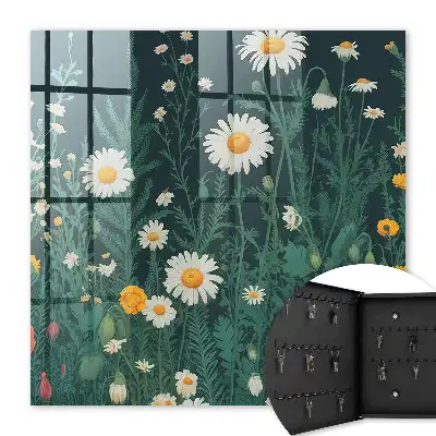 Key cabinet Flower meadow navy blue background