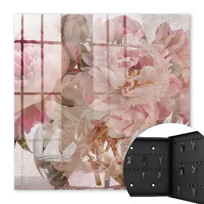 Wall mounted key box Romantic flowers in a clear vase
