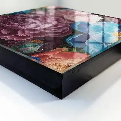 Wall mounted key box Colorful flowers on a black background