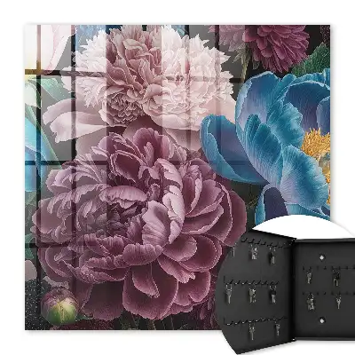 Wall mounted key box Colorful flowers on a black background
