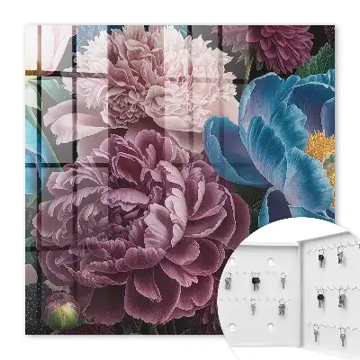 Wall mounted key box Colorful flowers on a black background