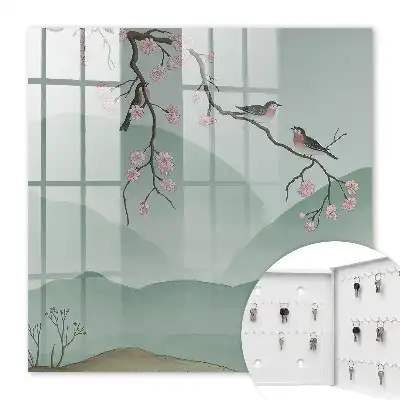 Decorative key box Birds and flowers peaceful background