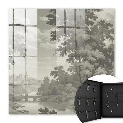 Wall mounted key cabinet A peaceful landscape full of greenery