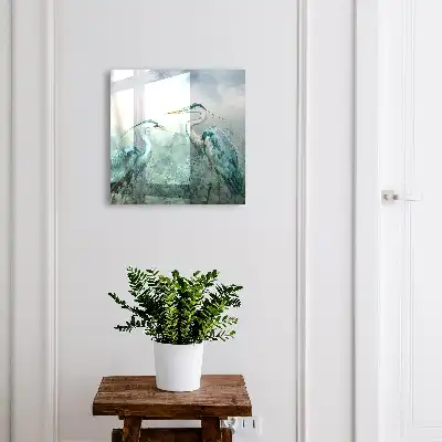 Wall mounted key cabinet Watercolor herons surrounded by greenery