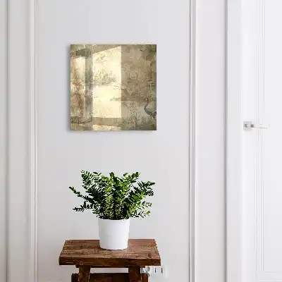 Wall mounted key cabinet Idyllic nature with birds and vegetation