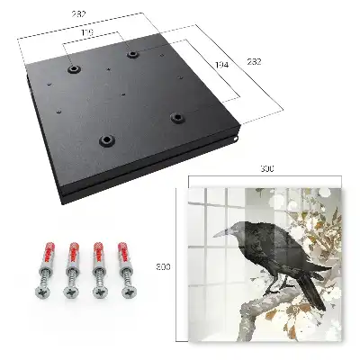 Wall mounted key cabinet Black raven on a branch with flowers