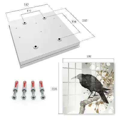 Wall mounted key cabinet Black raven on a branch with flowers