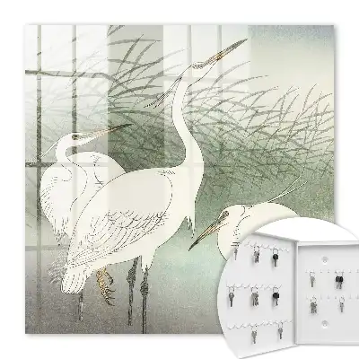 Wall mounted key box Herons and delicate grasses