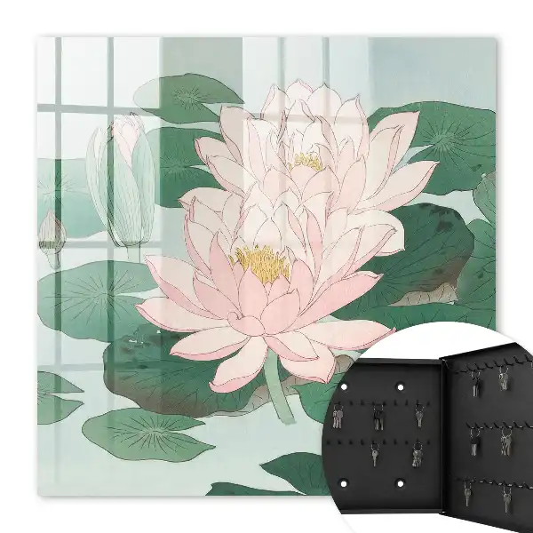 Wall mounted key cabinet Green leaf water lilies