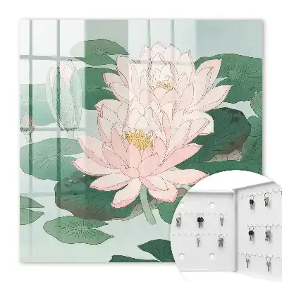 Wall mounted key cabinet Green leaf water lilies