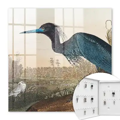 Wall mounted key box An exotic bird full of vegetation