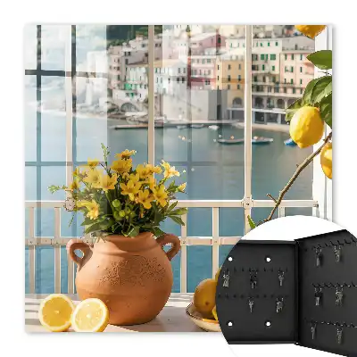 Wall mounted key box Summer scenery with lemons and flowers