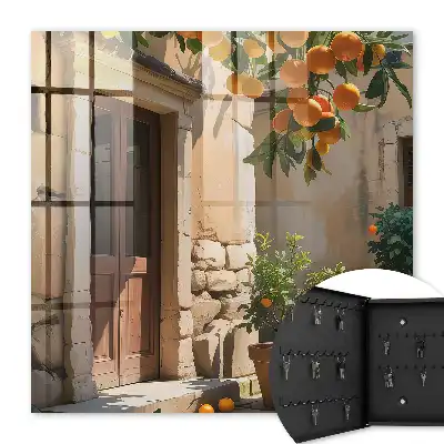 Wall mounted key box Orange retreat with a background of stones