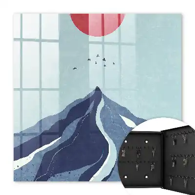 Wall mounted key box Blue mountains with the sun in the background