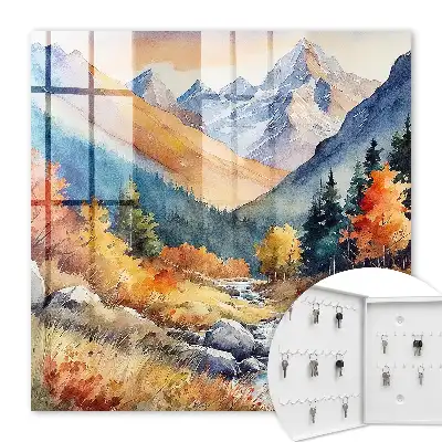 Wall mounted key box Autumn mountains with trees