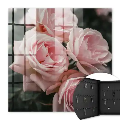 Wall mounted key box Pink roses in full bloom