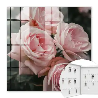 Wall mounted key box Pink roses in full bloom
