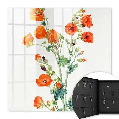 Wall mounted key cabinet Orange poppies green