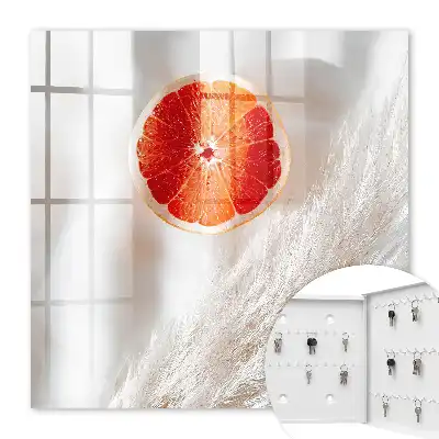 Wall mounted key box Red grapefruit and boho grass cream