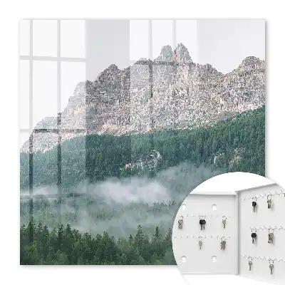 Wall mounted key cabinet Mountain panorama shrouded in fog