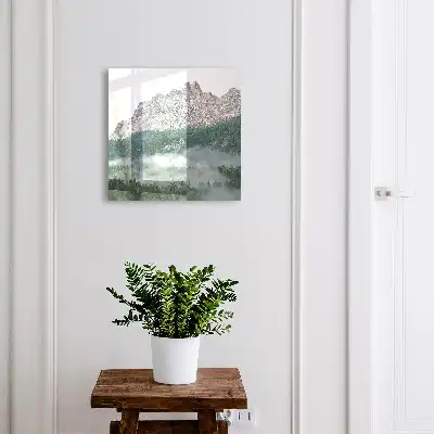 Wall mounted key cabinet Mountain panorama shrouded in fog