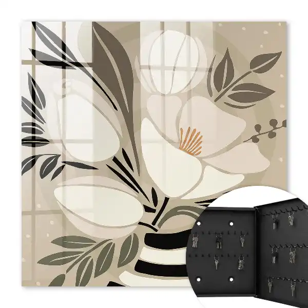 Decorative key box Floral minimalism in beige and black