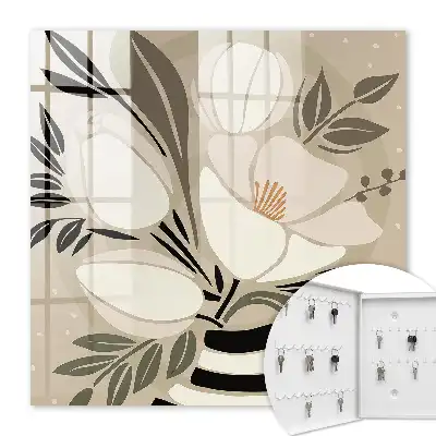 Decorative key box Floral minimalism in beige and black
