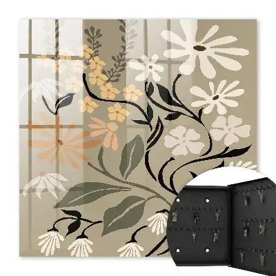 Wall mounted key cabinet Floral motif in calm colors