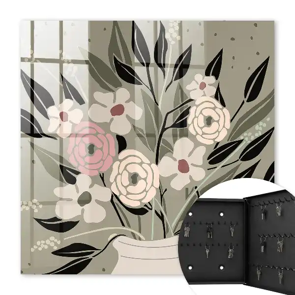 Wall mounted key box Floral composition with a pastel background