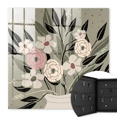 Wall mounted key box Floral composition with a pastel background