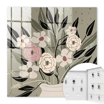 Wall mounted key box Floral composition with a pastel background