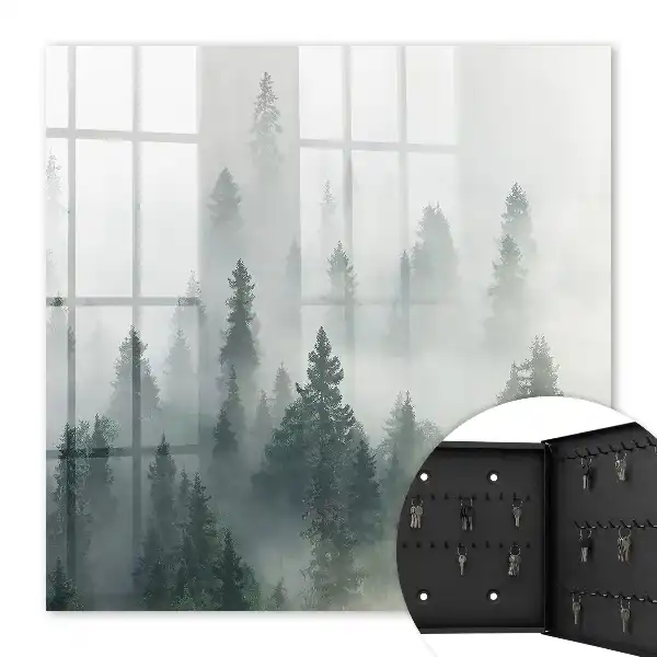 Wall mounted key cabinet Misty forest in the morning fog