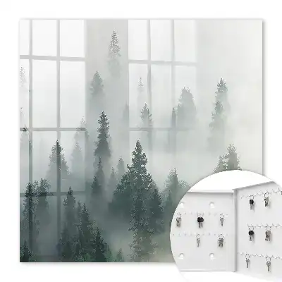 Wall mounted key cabinet Misty forest in the morning fog