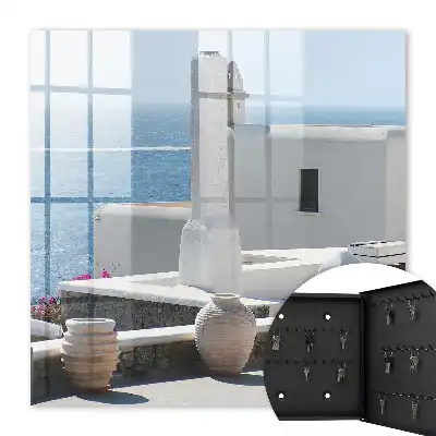 Wall mounted key box Greece white houses by the sea peaceful