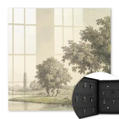 Wall mounted key box Park with a pagoda and trees