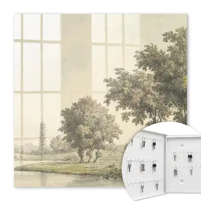Wall mounted key box Park with a pagoda and trees