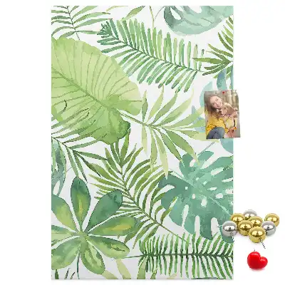 Cork pin board with watercolor forest leaves print